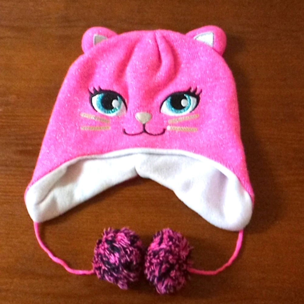 Midwood hot pink girls cat hat, size medium, silver